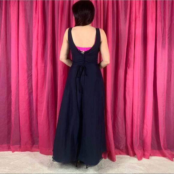 Eden Maids Bridals Navy sleeveless belted a line maxi formal dress, size 10 - Picture 2 of 11